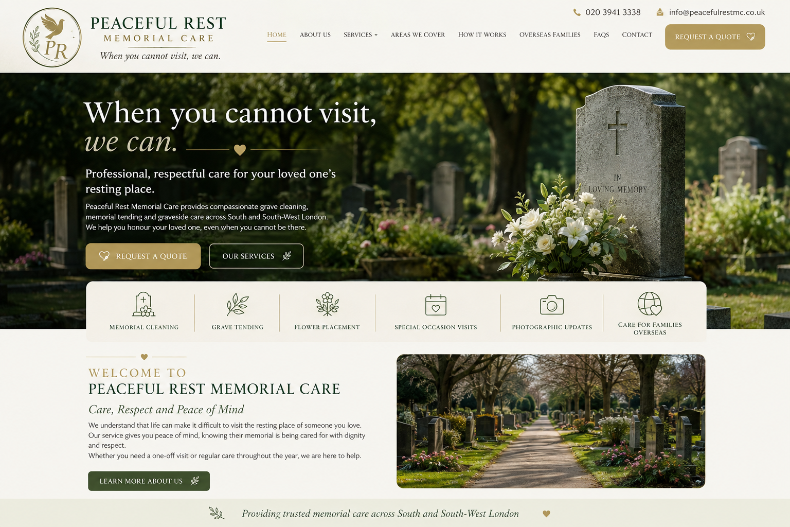 Peaceful cemetery and memorial care design